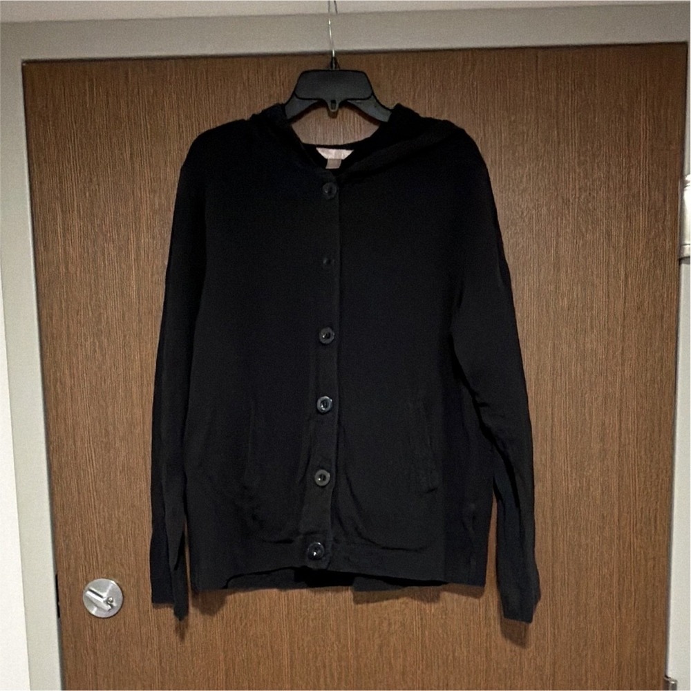 White Stag Womens Black Hooded Button Front Cardigan Hoodie w/ Pockets XL 16-18